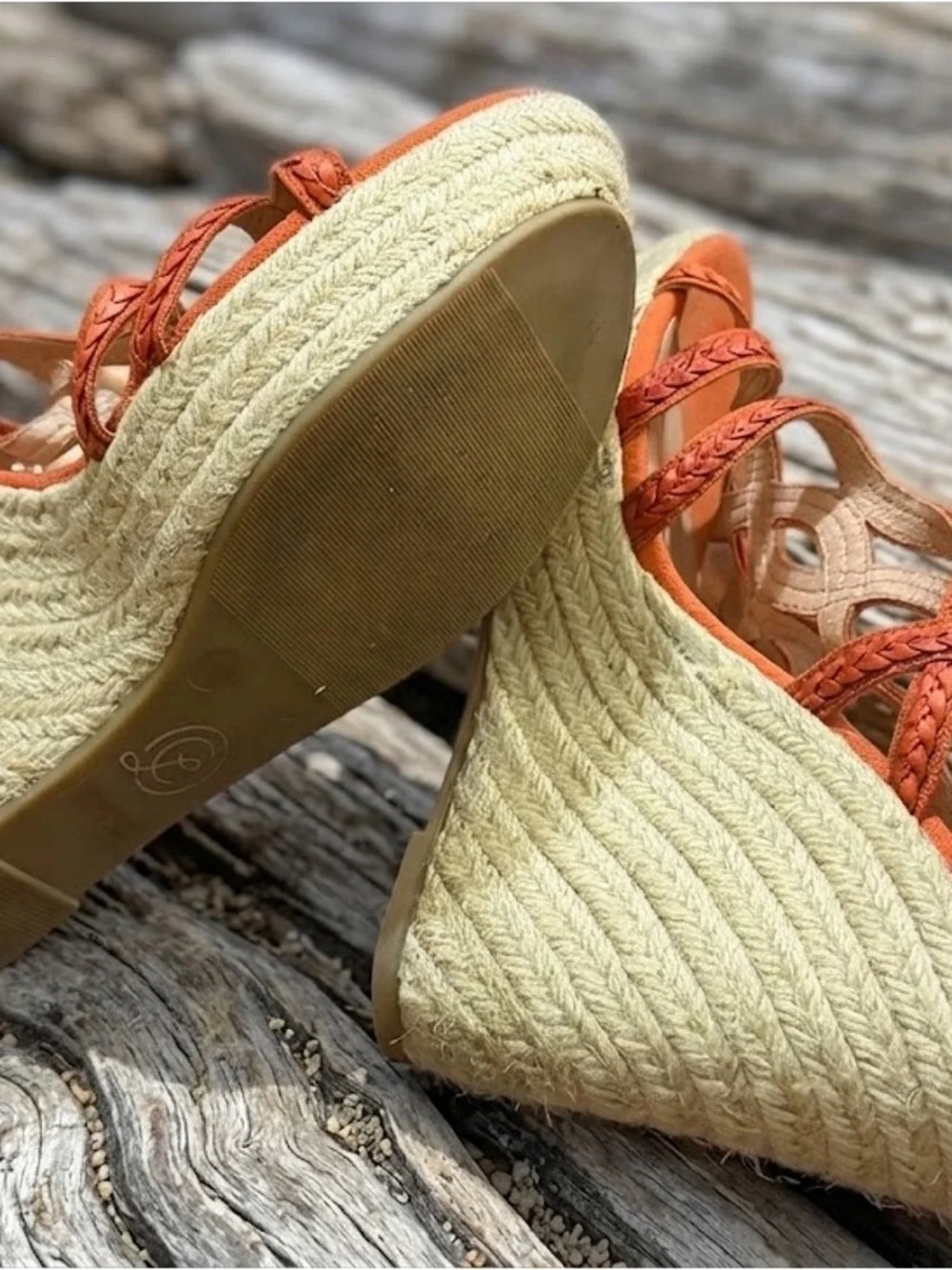 Chinese Laundry Orange Braided Strappy Wedge Sandals